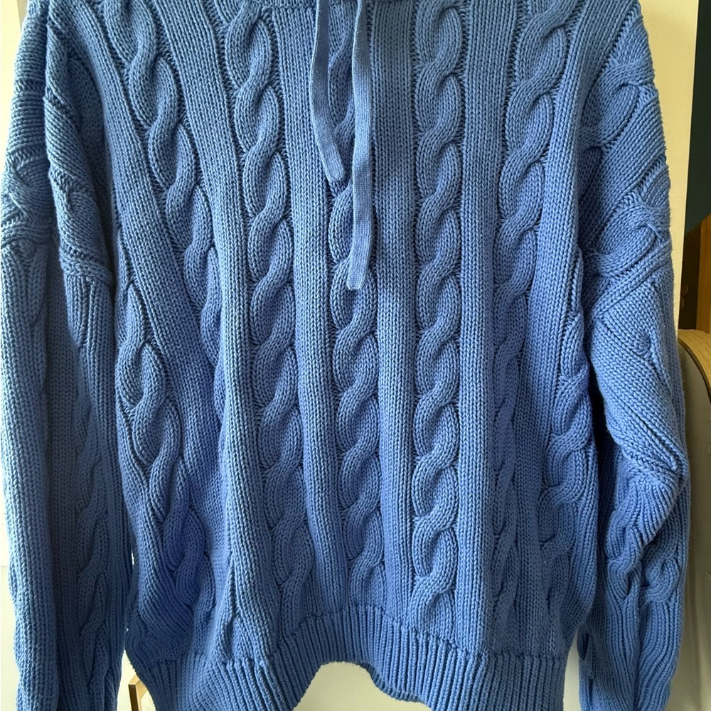 Ladies Lauren Ralph Lauren Blue Cable Knit hoodie Sweater. Size XL